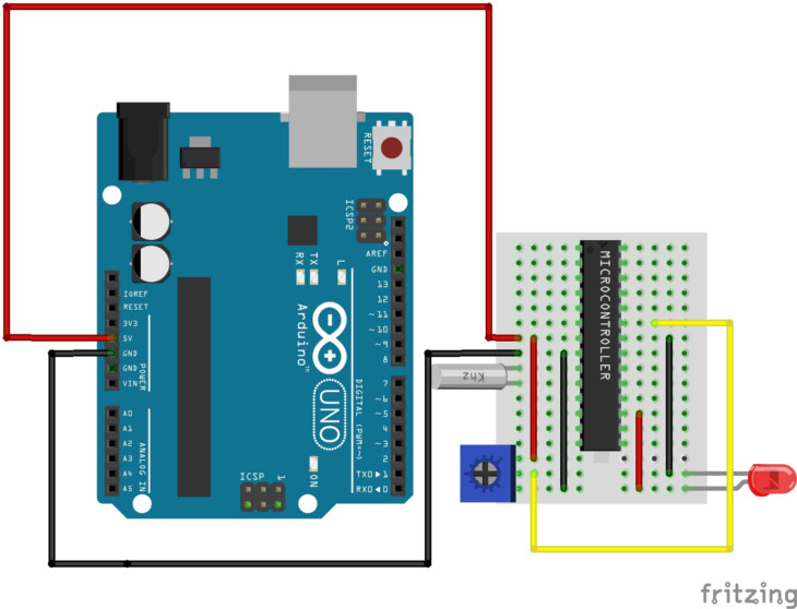 atmega328 נורת לד ופוטנציומטר